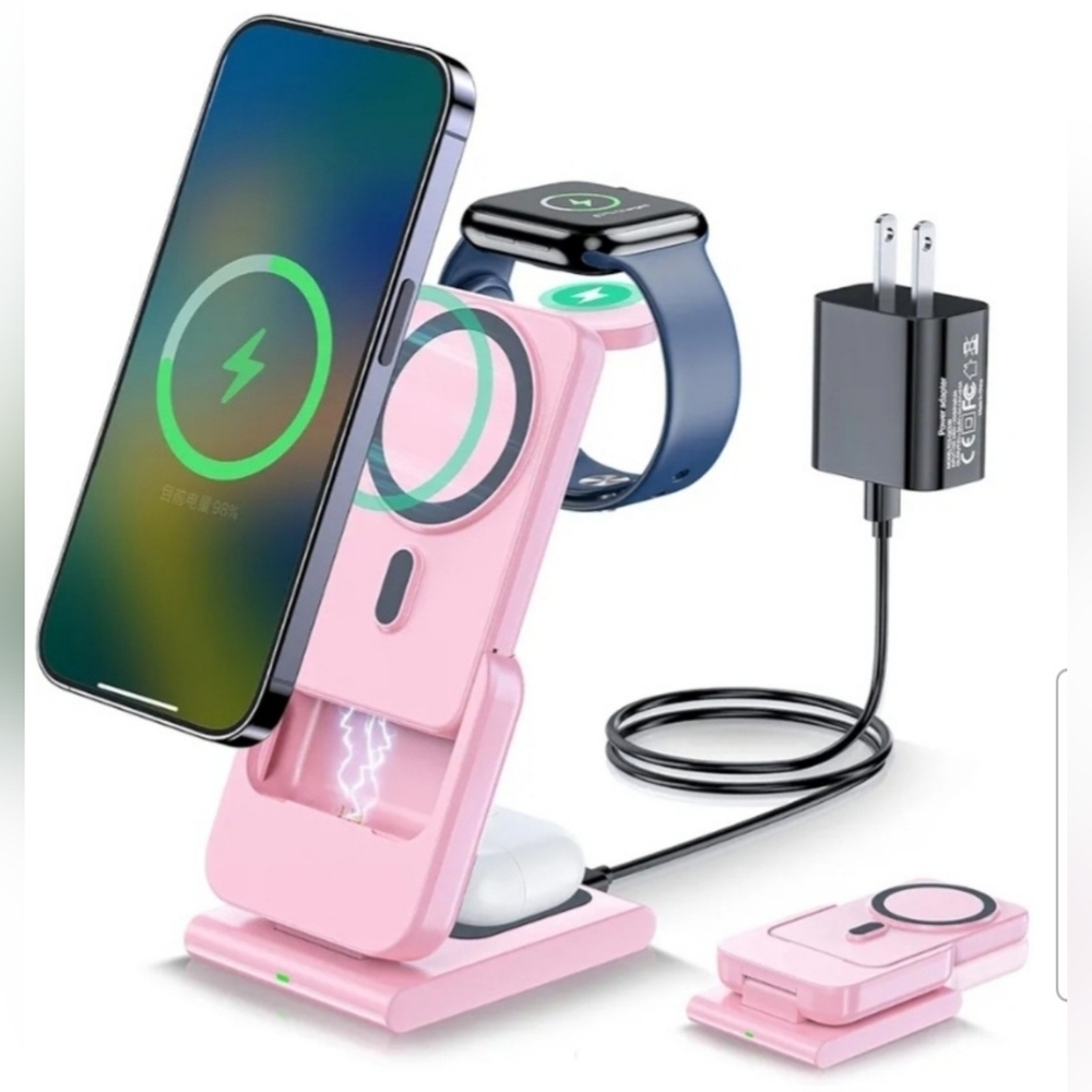 3 in 1 Wireless Charging Station,5000mAh Fast Foldable/Portable Charger/ iPhone